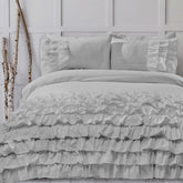 8 Pcs Frilly Grey Bed Sheet Set with Quilt, Pillow and Cushions Covers